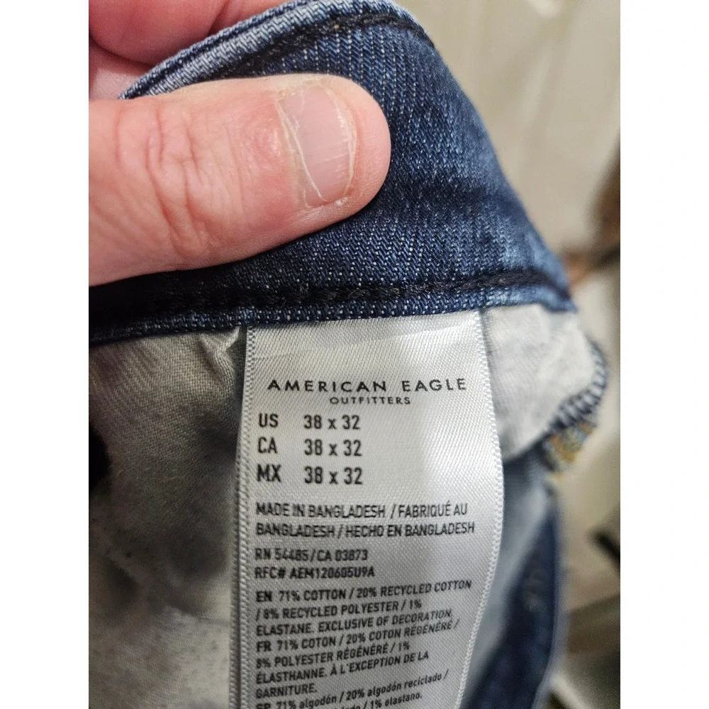 American Eagle Mens Athletic Straight Jeans Dark Wash Blue 38x32 Stretch Denim
